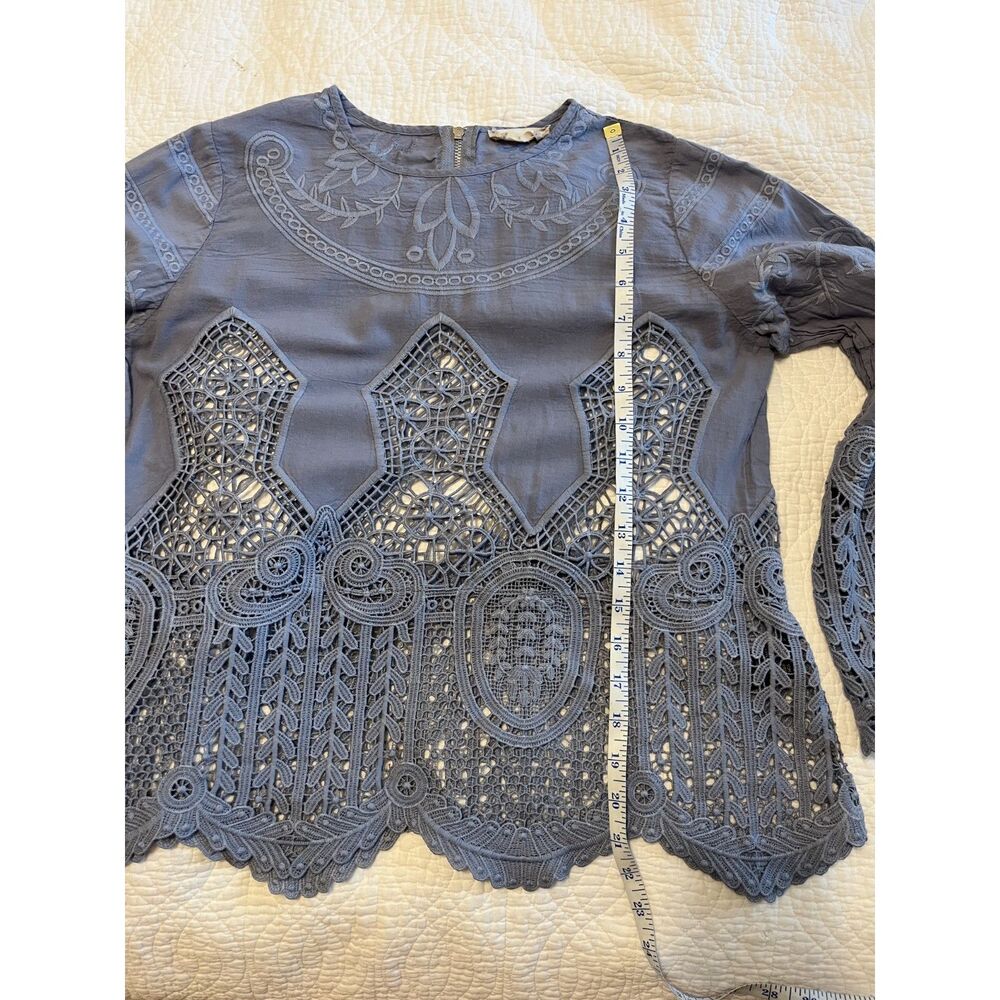 Altard State Crochet Lace Blue Top Medium Fairy Romantic Boho Embroidered Floral - Picture 5 of 9